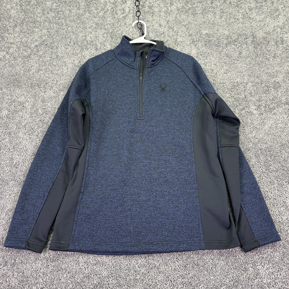 Spyder Sweatshirt Mens Large Blue Fleece 1/4 Zip Pullover Skiing Logo Winter